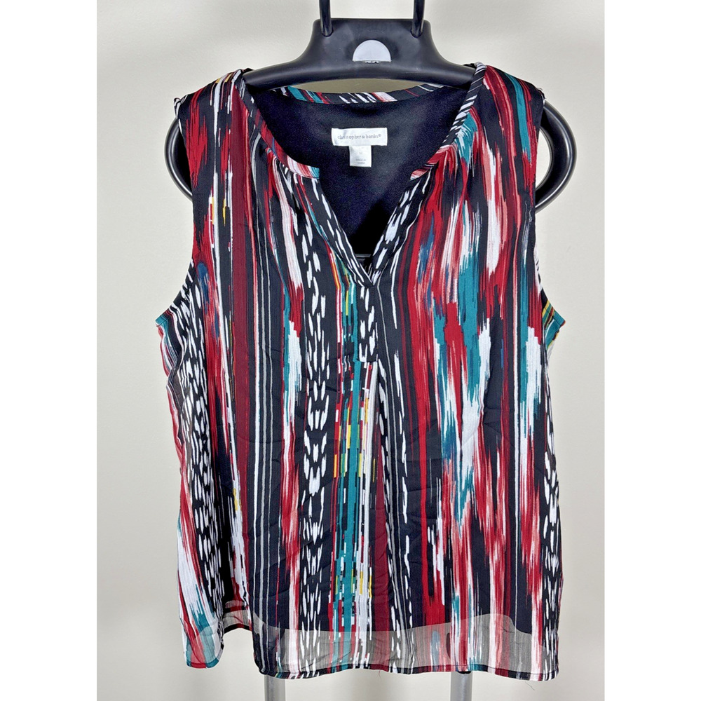 Christopher & Banks Sleeveless Split Neckline Multi Color Abstract Women's M